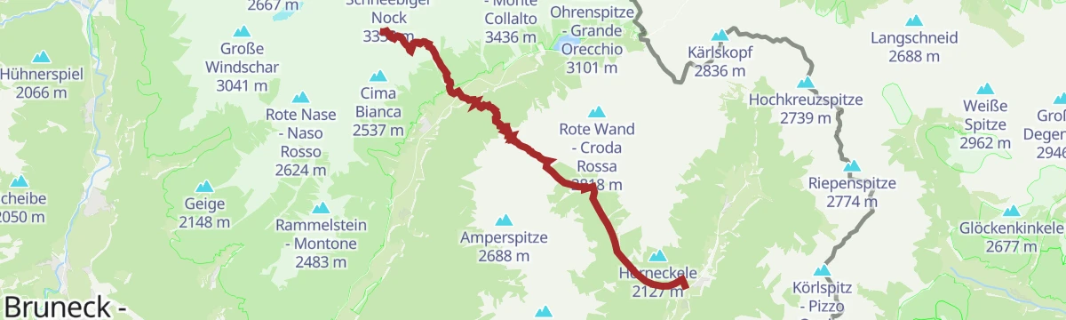 Route map: Via Alpina in the Antholz Valley – stage via Grüblscharte to Rieserferner Hut